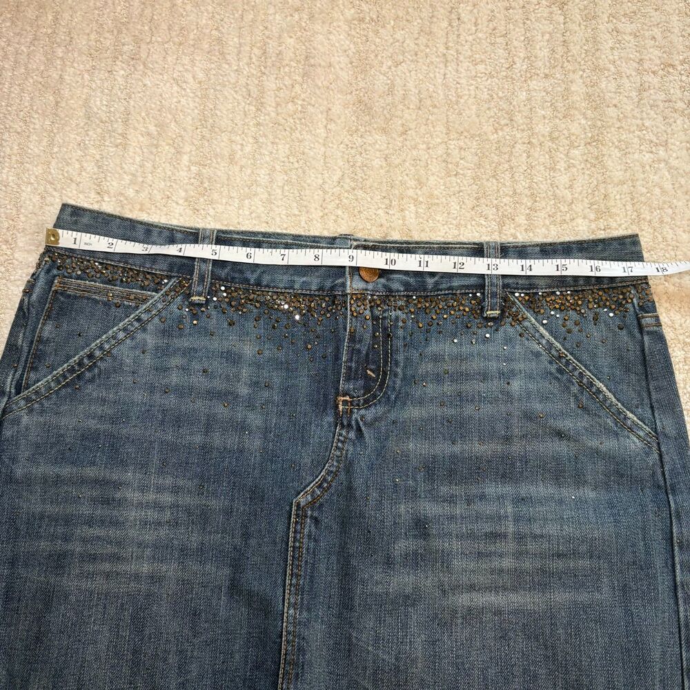 NWT Vintage Express X2 Denim Laboratory Mini Skirt Size 8 Y2K McBling Studded - Picture 6 of 11